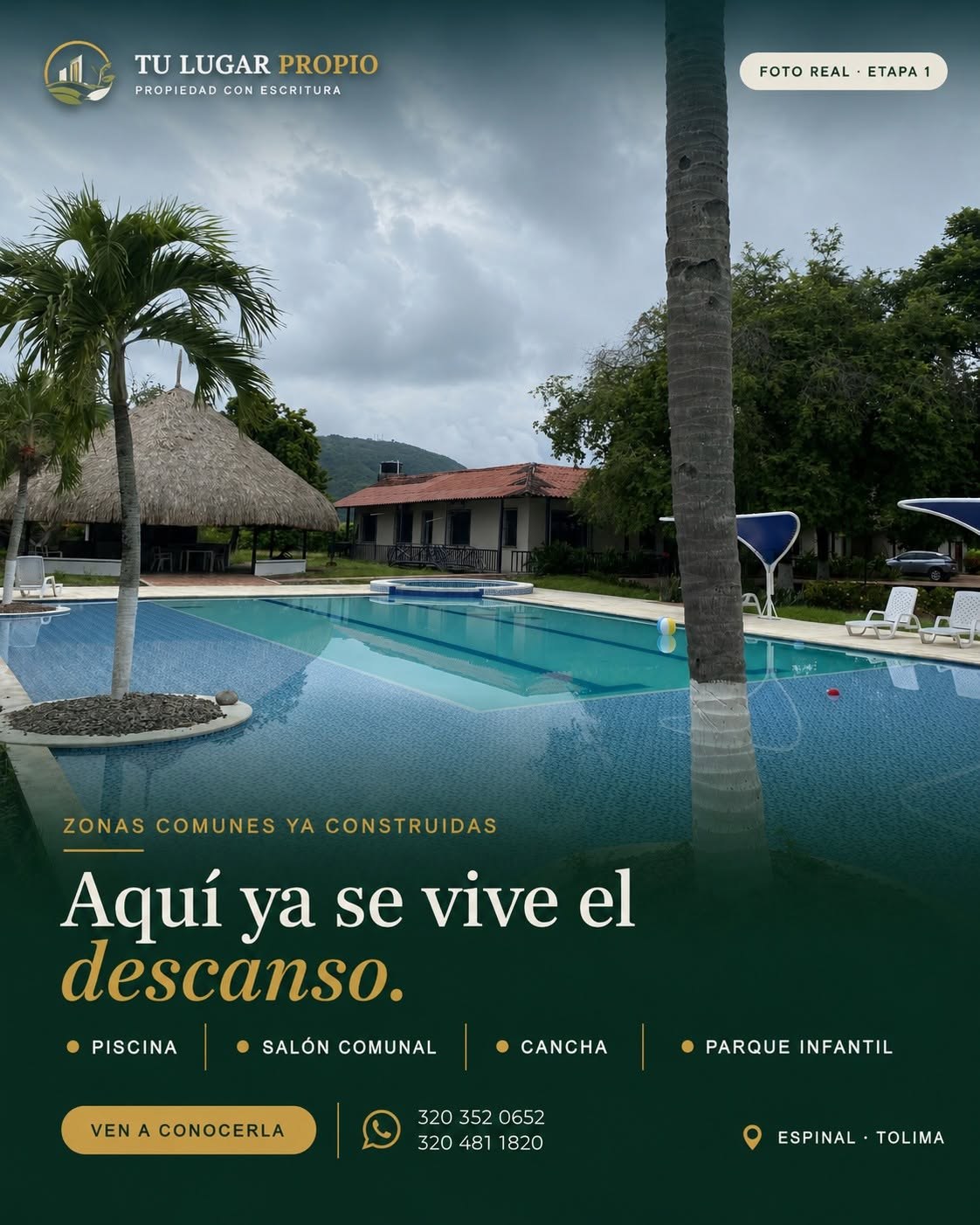 Piscina y zonas comunes construidas